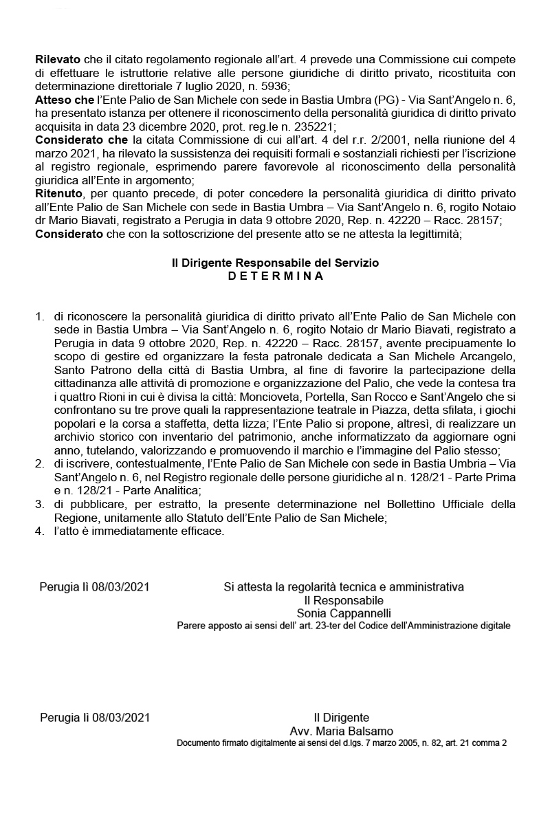 Riconoscimento Giuridico 2 Palio de San Michele
