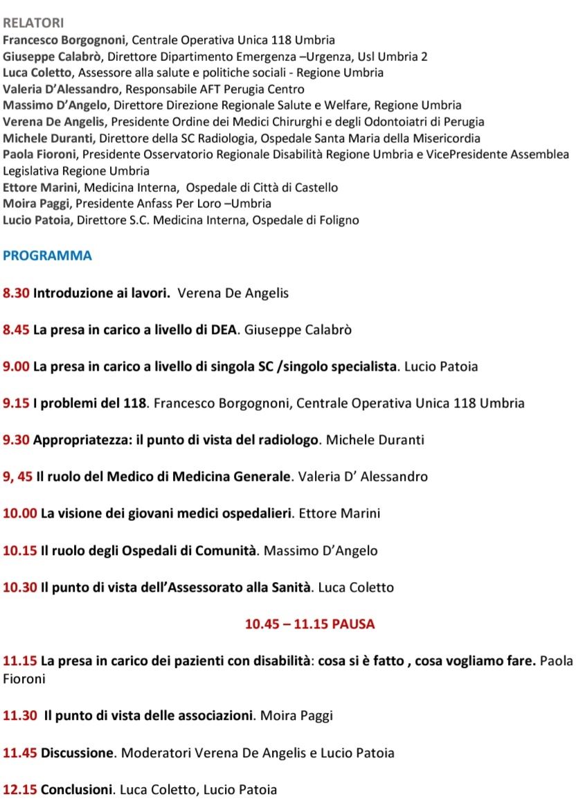 Relatori e programma dei lavori
