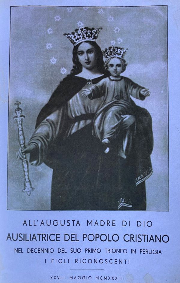 antica stampa riprodotta dellimmagine di maria ausiliatrice conservata allistituto salesiano di perugia