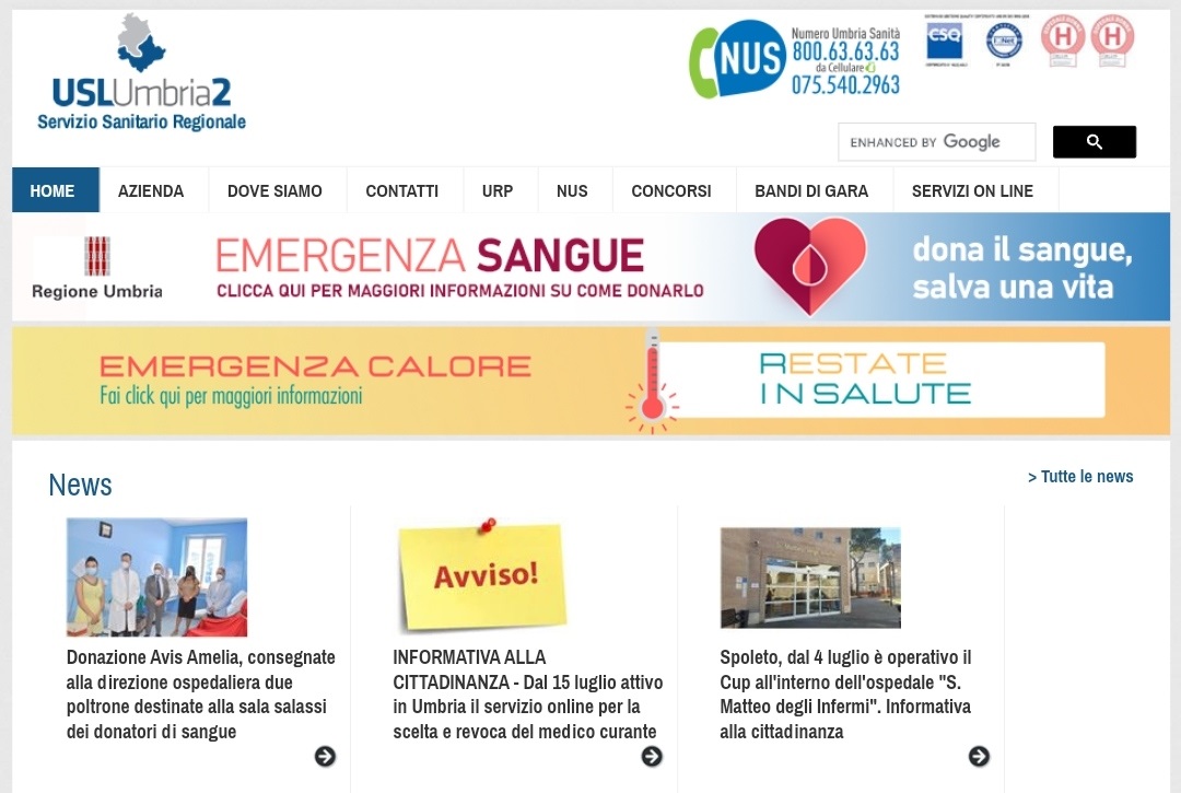 IMMAGINE HOMEPAGE SITO USL UMBRIA 2