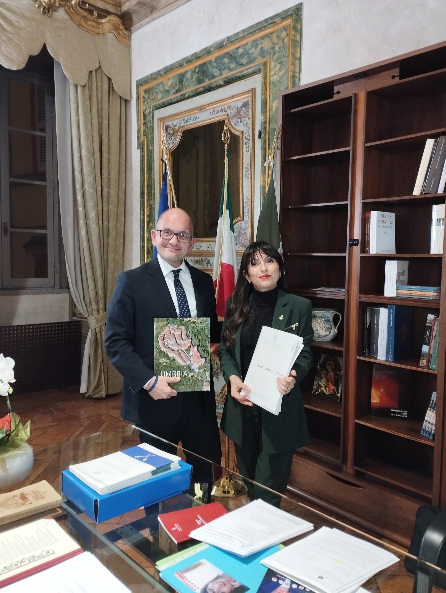 Stefania Proietti Presidente Regione Umbria e Guido Castelli Commissario straordinario per la ricostruzione