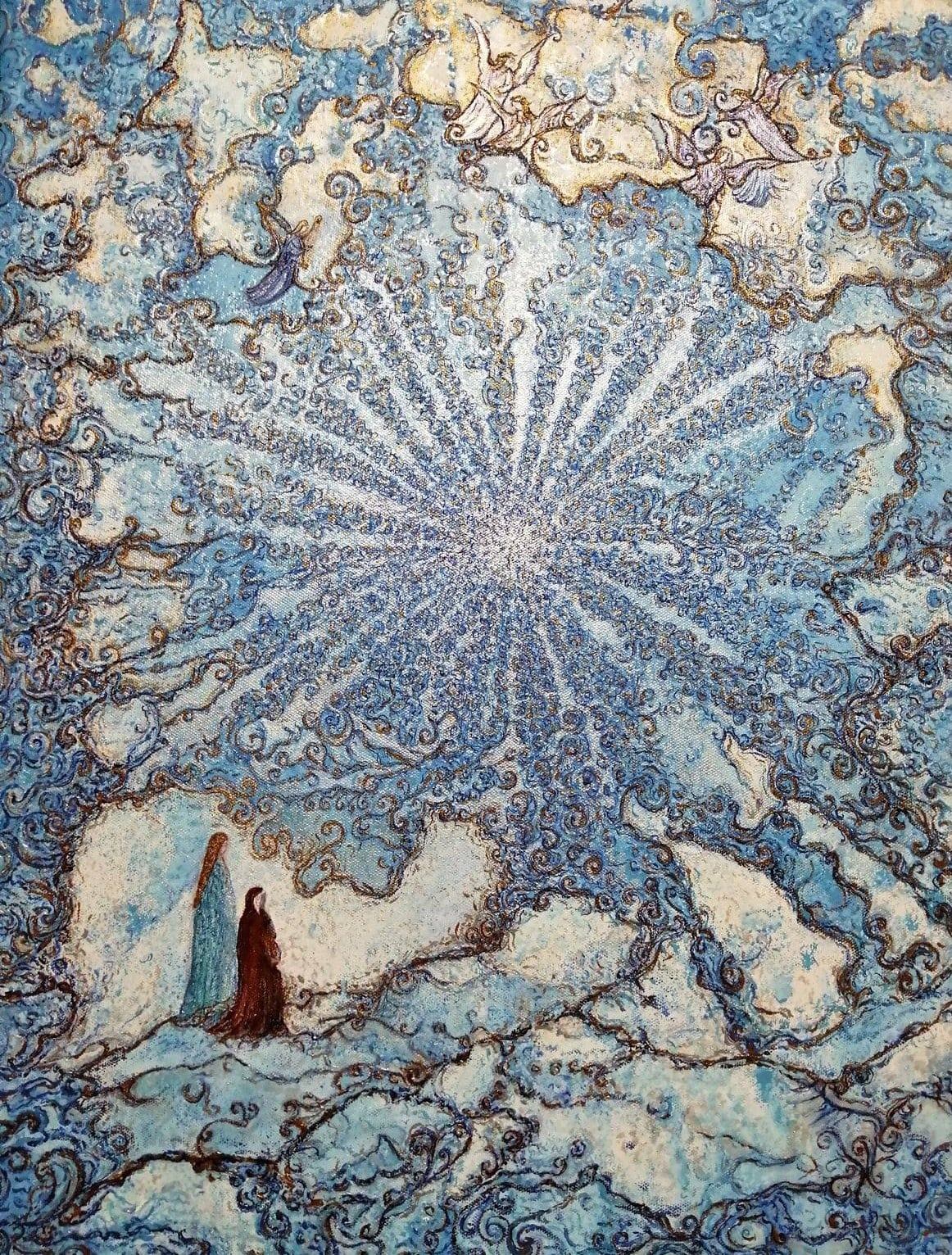 Leonilda Fappiano Dante e Betrice nel Paradiso Acrilico su tela 70x50 Copia