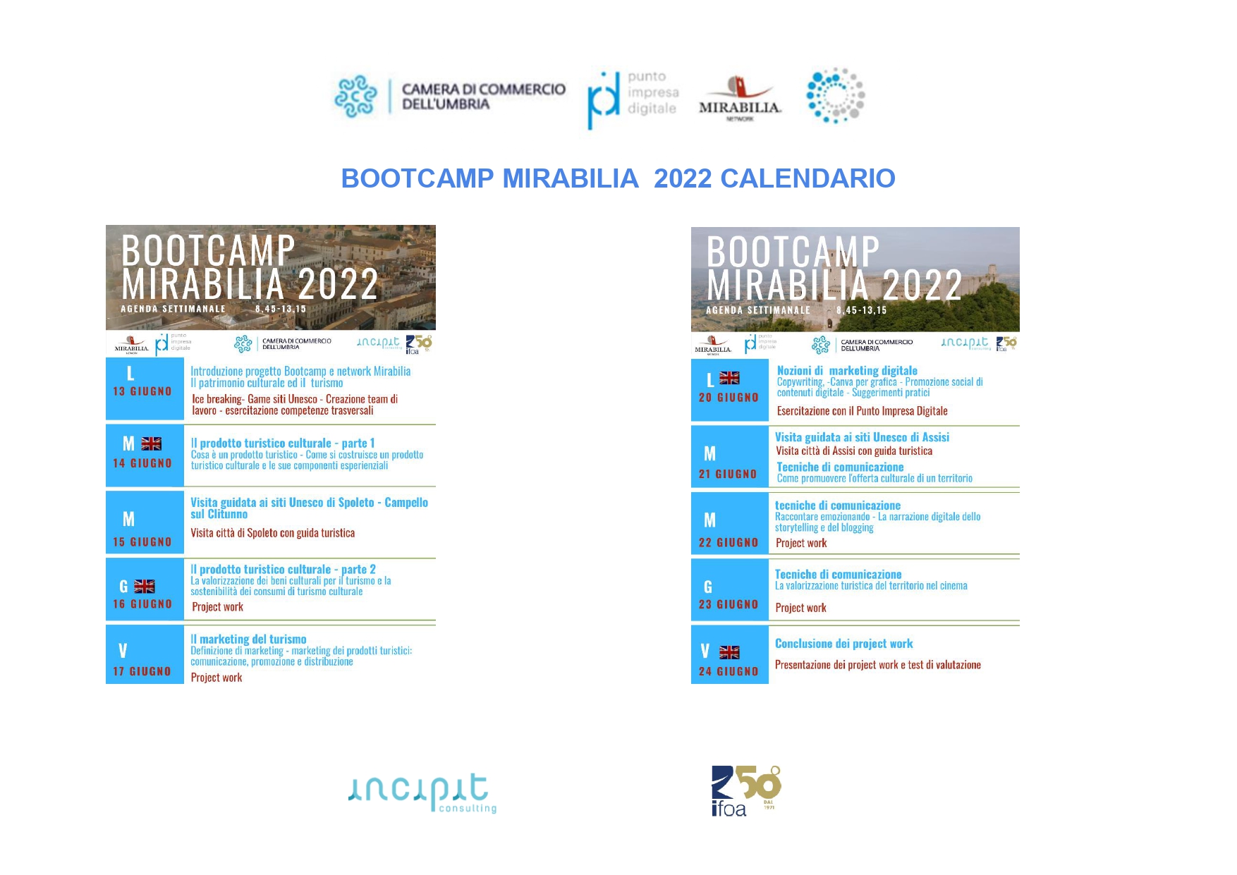 Calendario Bootcamp Mirabilia