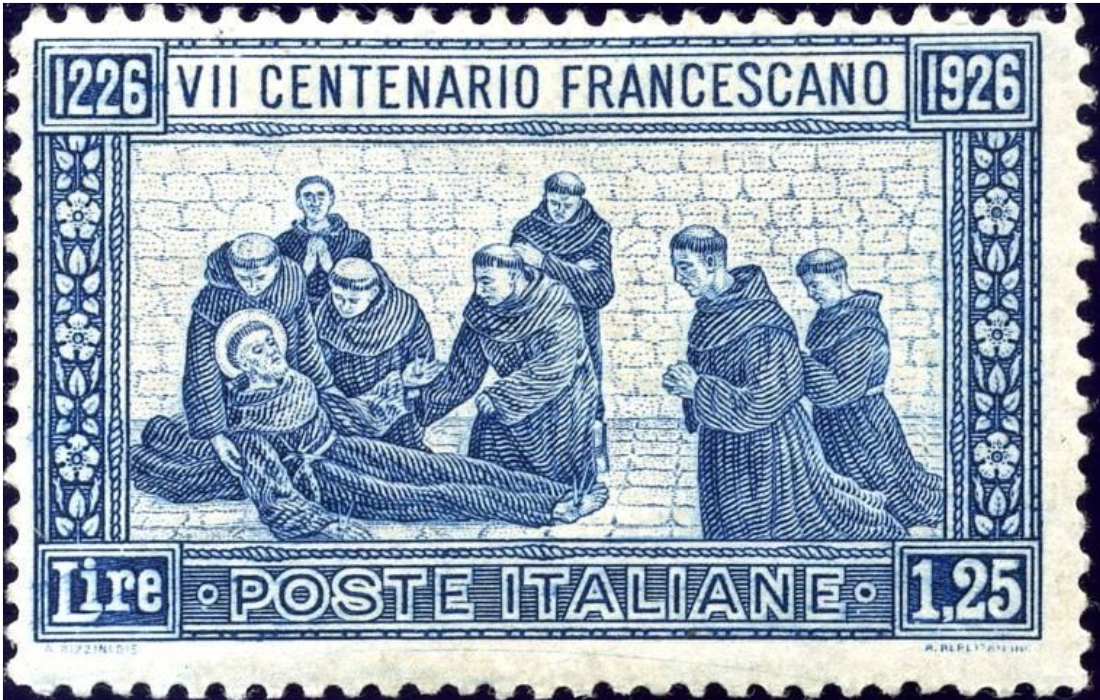 FRANCOBOLLO MORTE SAN FRANCESCO VII CENTENARIO Disegno di A. Rizzini