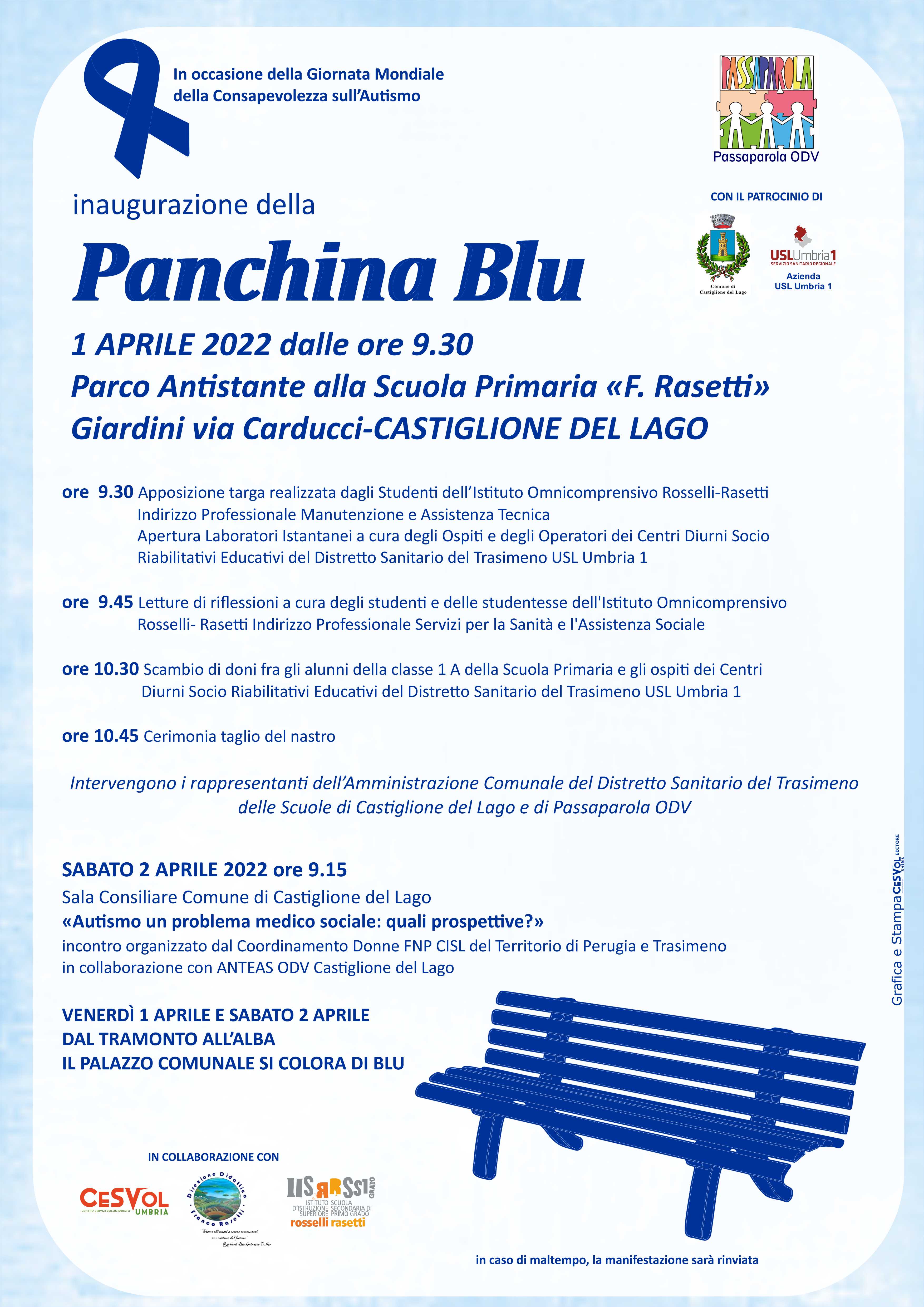 Giornata Autismo Panchina Blu del 1 aprile