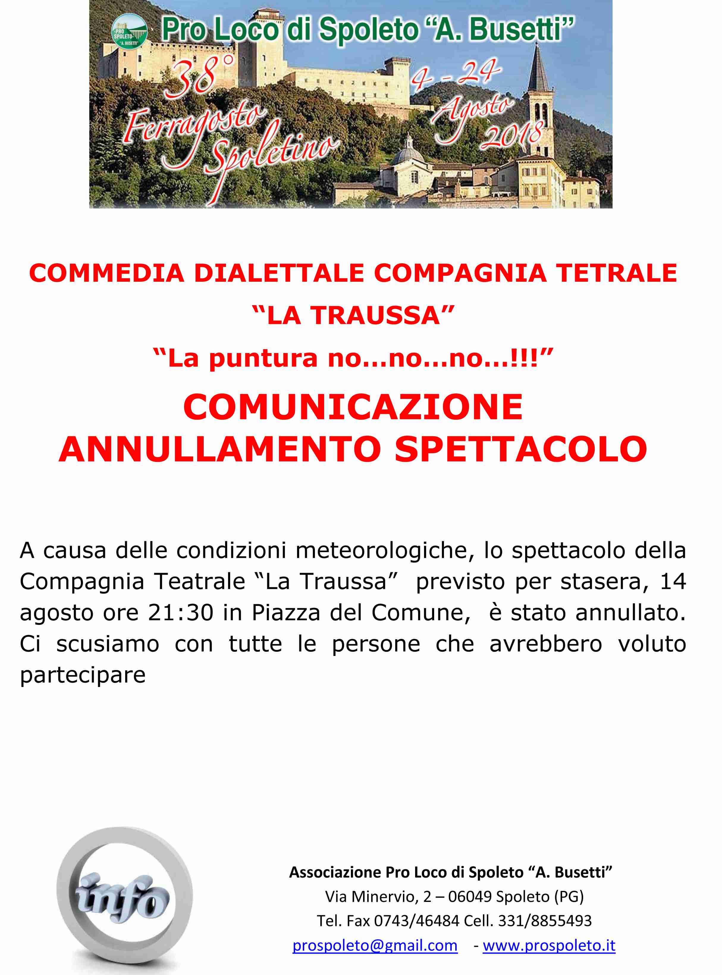 ANNULLAMENTO spettacolo
