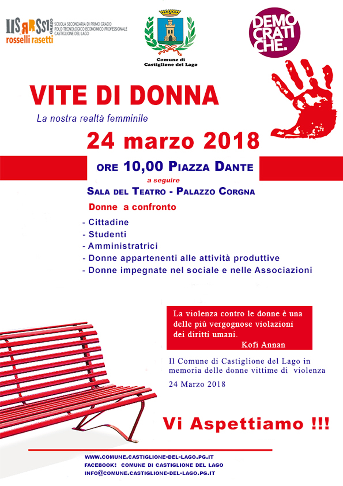Vite di Donna Inaugurazione Panchina Rossa 24 marzo