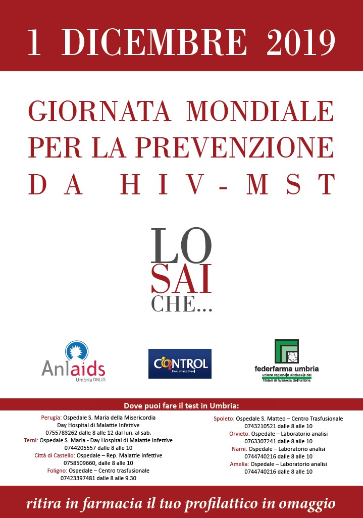 Locandina Giornata Mondiale Lotta Aids 2019