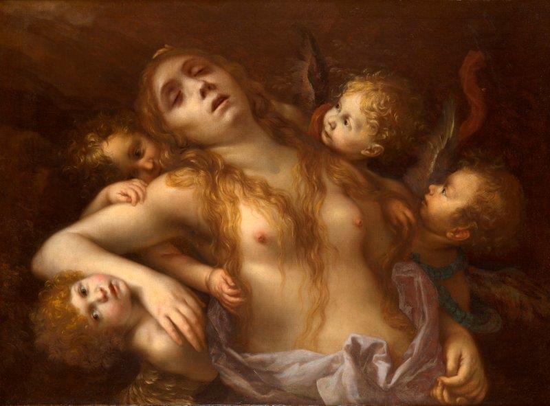 Francesco Cairo Maddalena portata in cielo dagli angeli olio su tela collezione privata