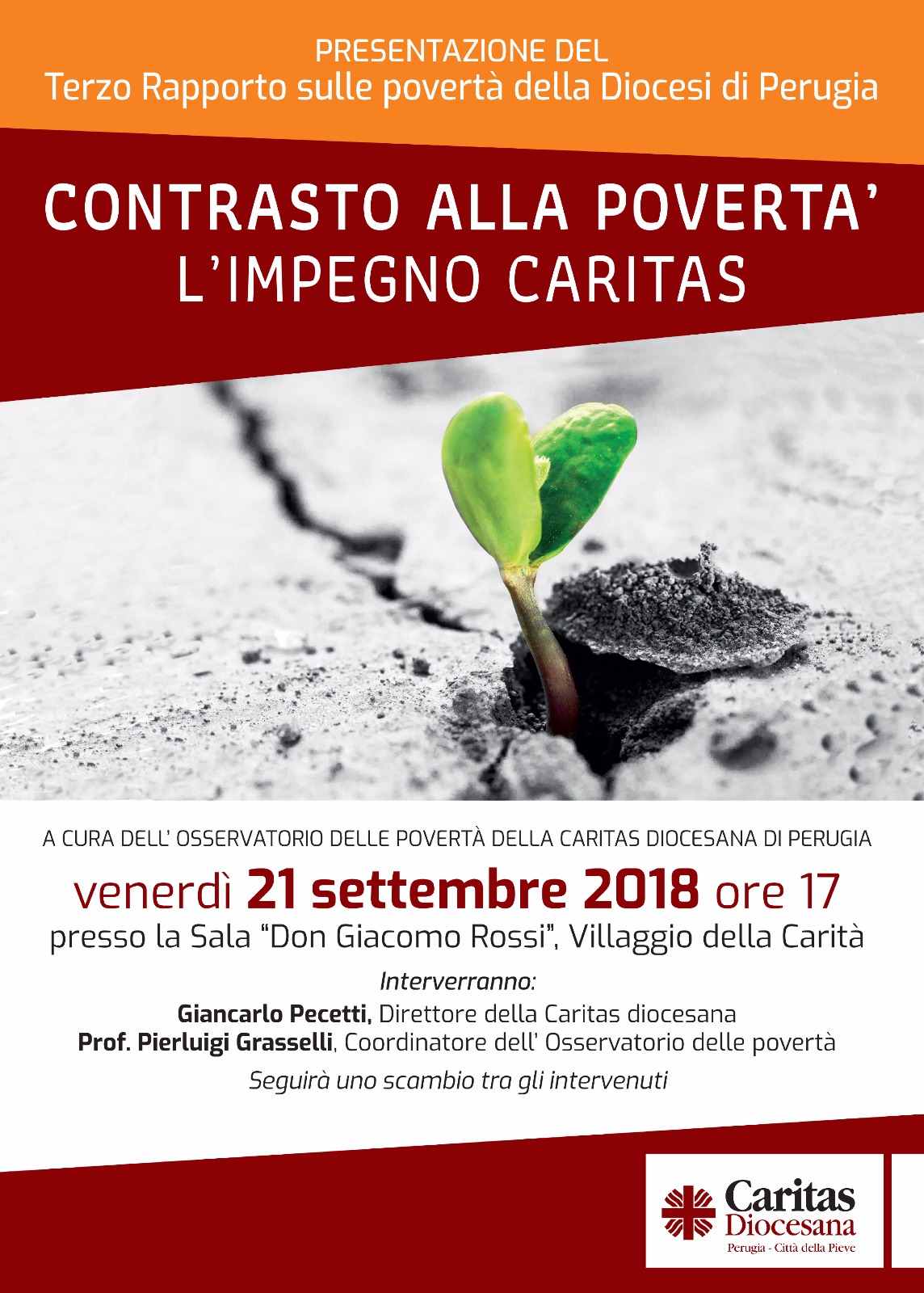 locandina incontro di presentazione terzo rapporto povertà a cura osservatorio caritas diocesana pg